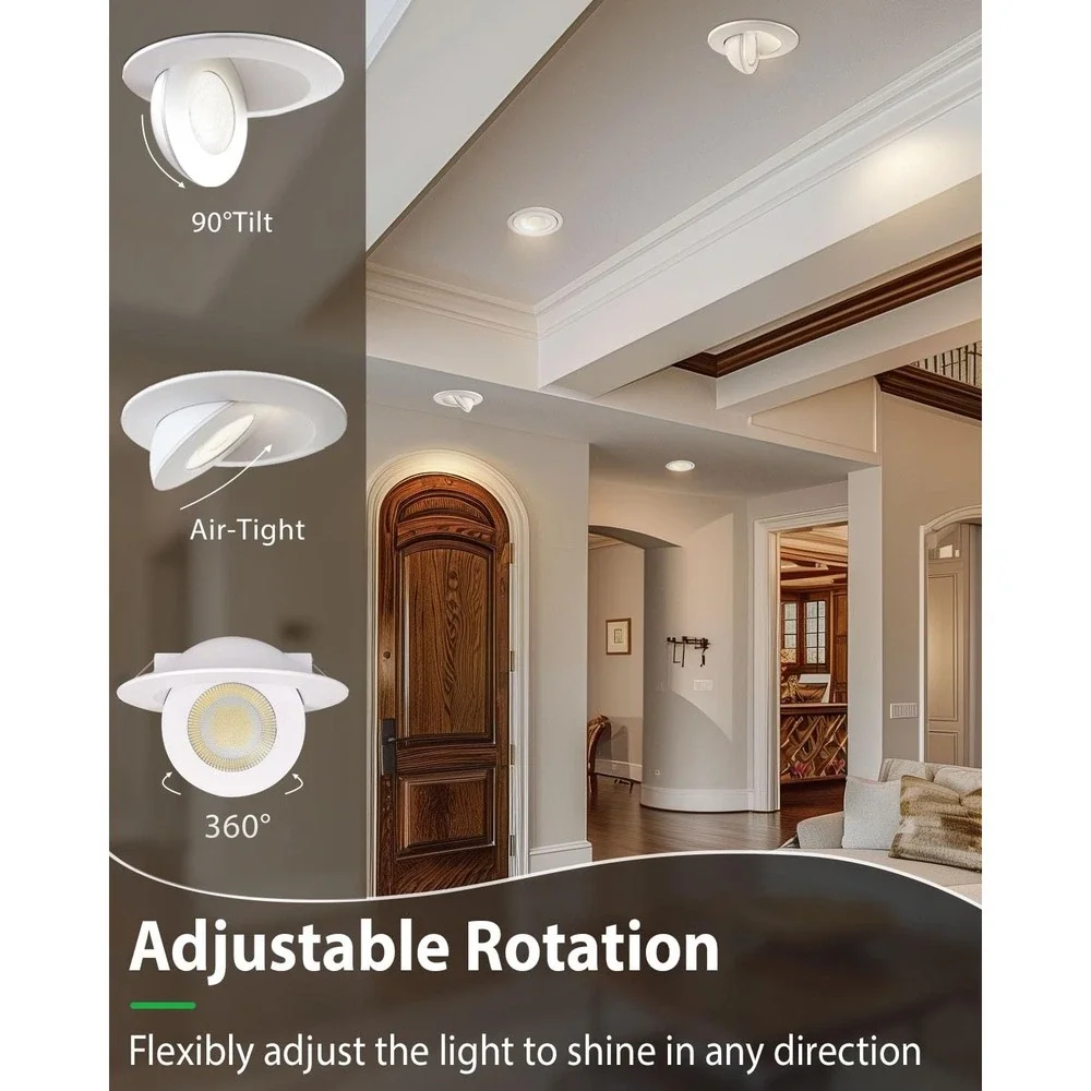 zouzai 6 Inch 360° Rotation LED Recessed Downlights 15W 1700LM Dimmable 6 Pack